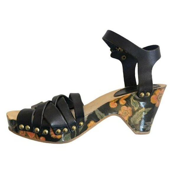 Isabel Marant Black Bianaca Leather Wooden Wedge Floral Print Sandals Eu 37 - Picture 5 of 12